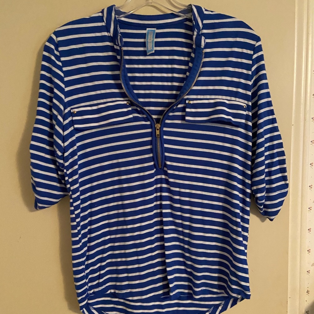 Blue and white blouse